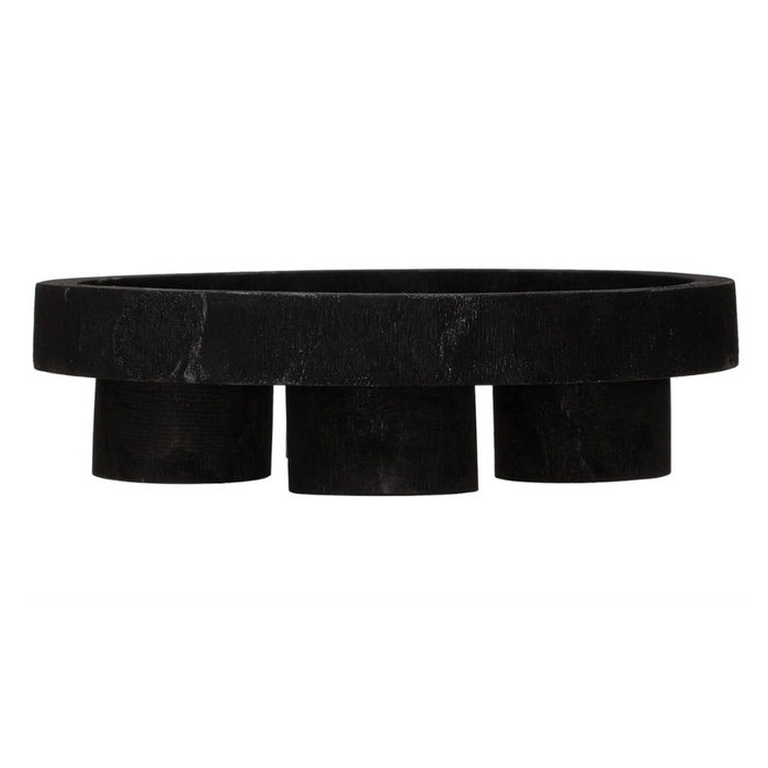Decorative Paulownia Wood Footed Tray, Black