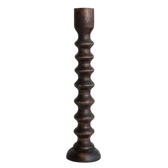 Hand-Carved Mango Wood Taper Holder, Walnut Finish (Tall)