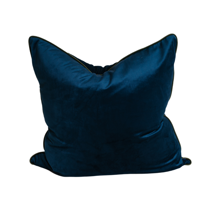 Velour Pillow Cover – Navy Blue with Emerald Piping