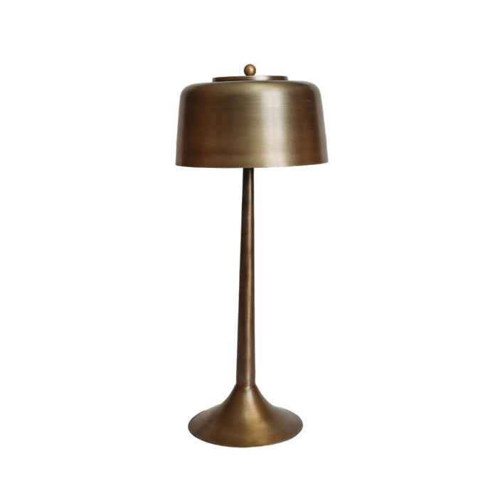 Tall Antique Brass Table Lamp with Brass Shade