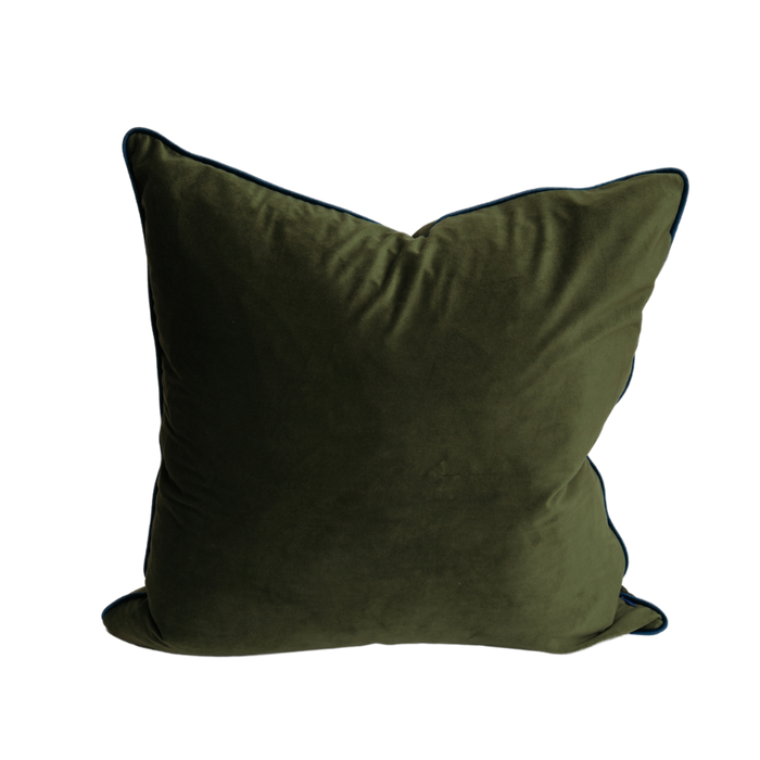Velour Pillow – Emerald Green with Navy Piping