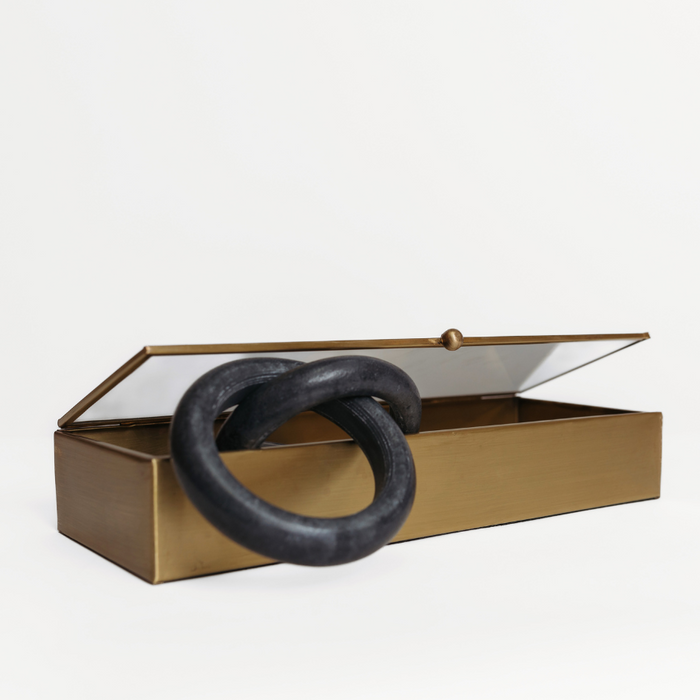 Decorative Mirrored Brass Box, Antique Finish