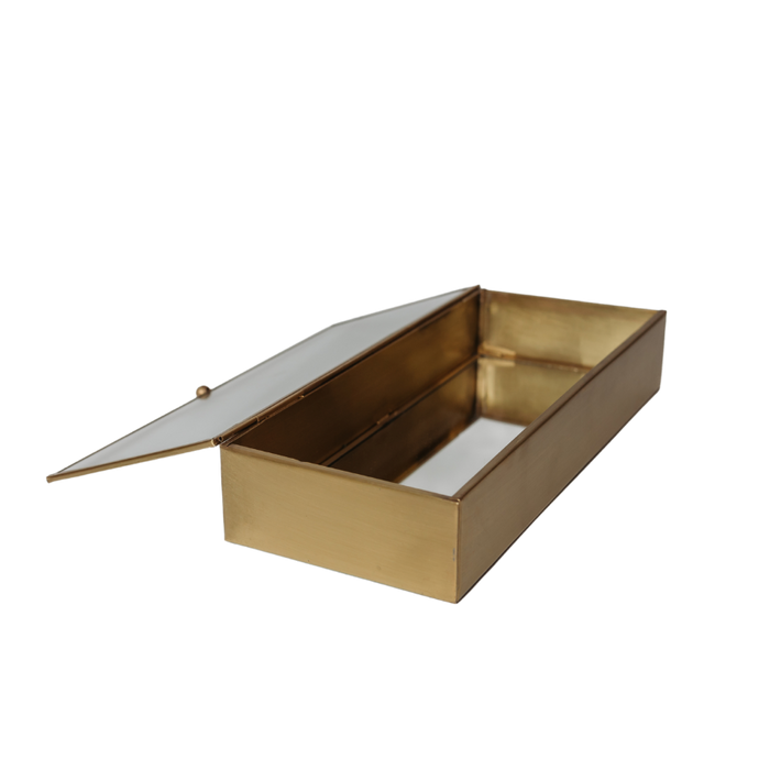 Decorative Mirrored Brass Box, Antique Finish