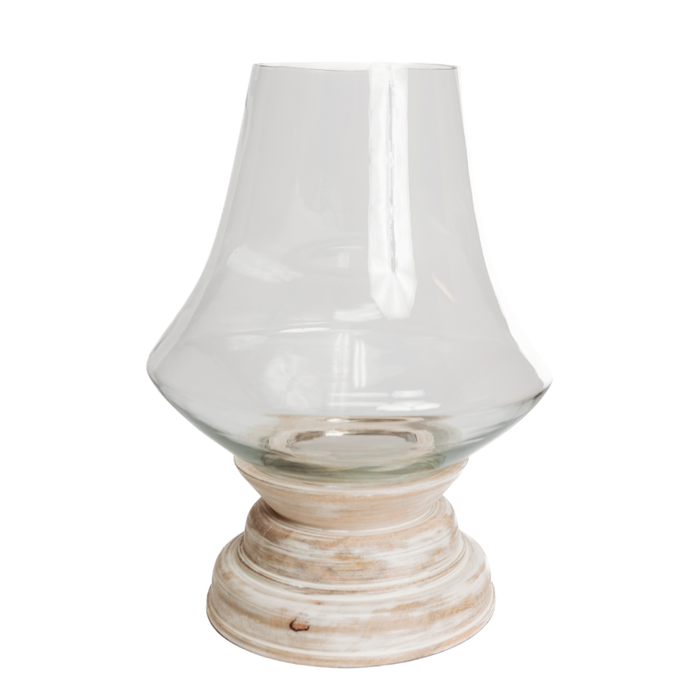 Hand-Blown Glass and Wood Hurricane