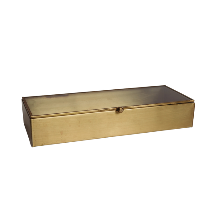 Decorative Mirrored Brass Box, Antique Finish
