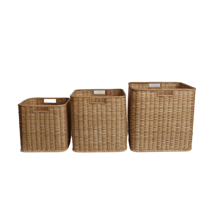 Handmade Palm & Rattan Baskets w/ Handles, Natural, Set of 3