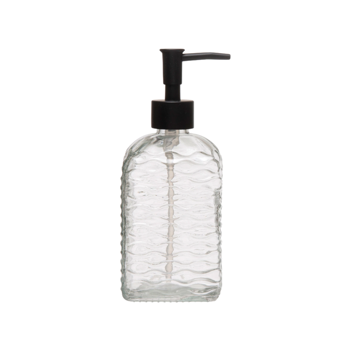 Glass Soap Dispenser – Wavy Texture with Black Pump