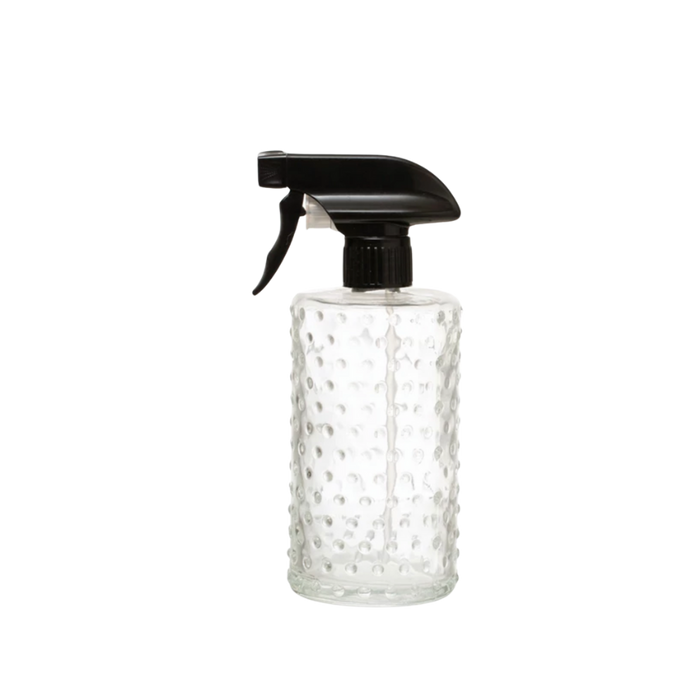 Glass Spray Bottle – Textured Dot Design with Black Nozzle