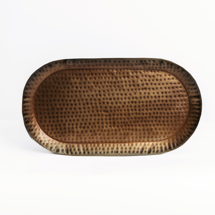 Hammered Brass Oval Metal Tray