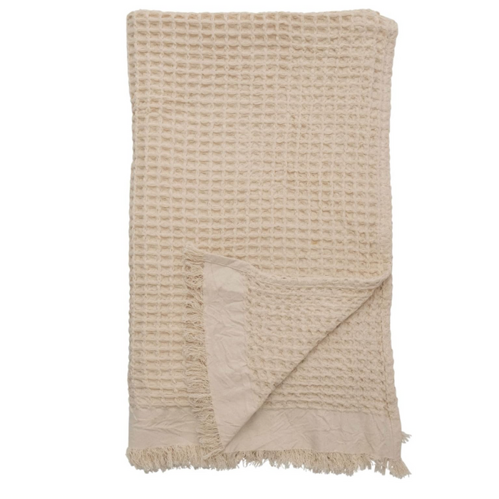 Cotton Waffle Weave Throw w/ Fringe