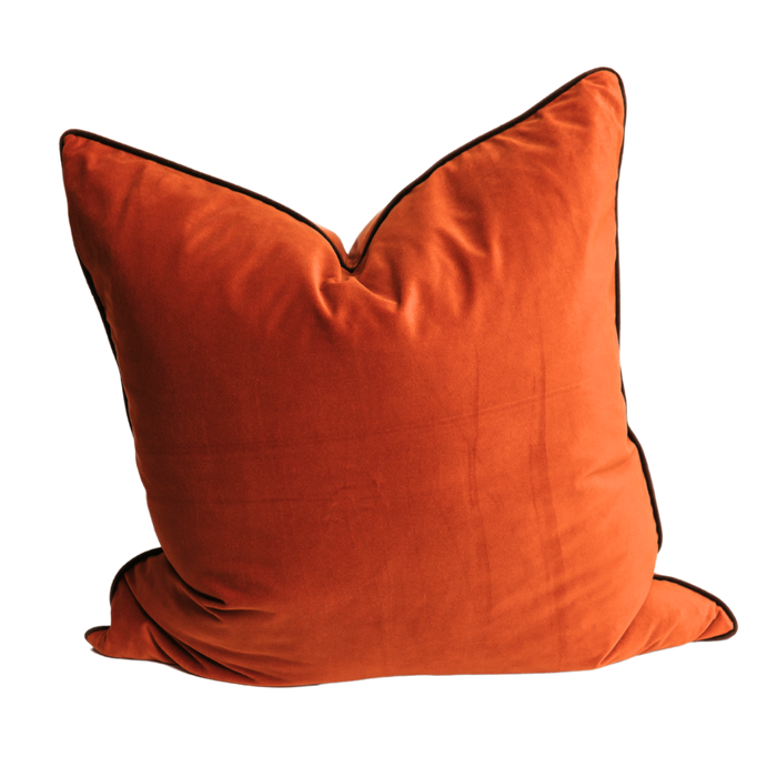 Velour Pillow Cover – Orange with Brown Piping