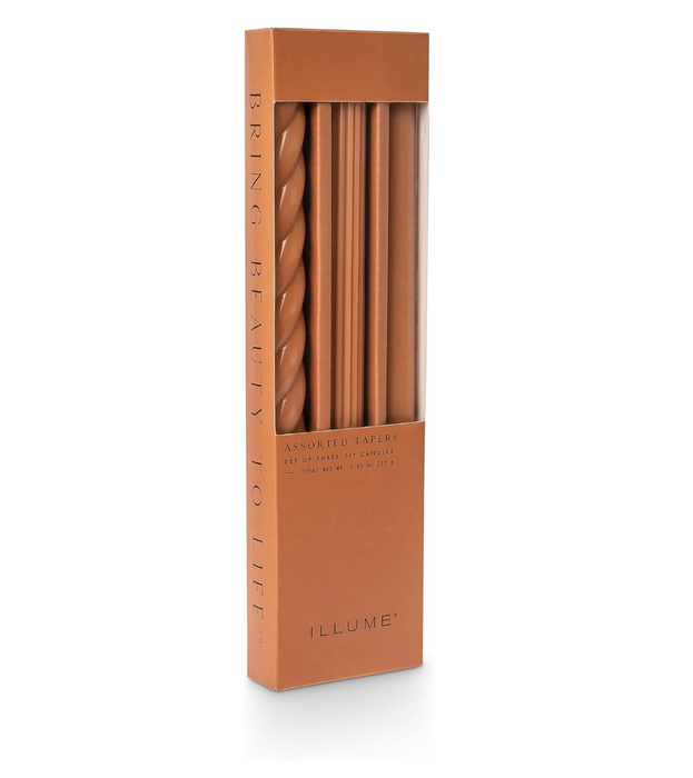 Assorted Taper Candle Set – Unscented, Set of 3 Terracotta