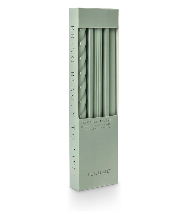 Assorted Taper Candle Set – Unscented, Set of 3 Sage
