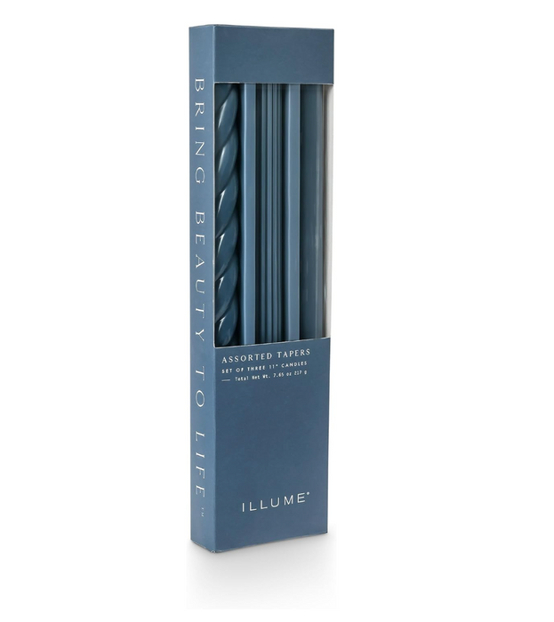 Assorted Taper Candle Set – Unscented, Set of 3 Slate Blue