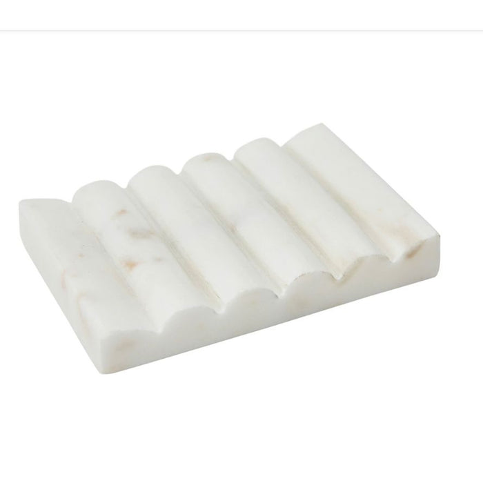 White Marble Soap Dish with Groove Design