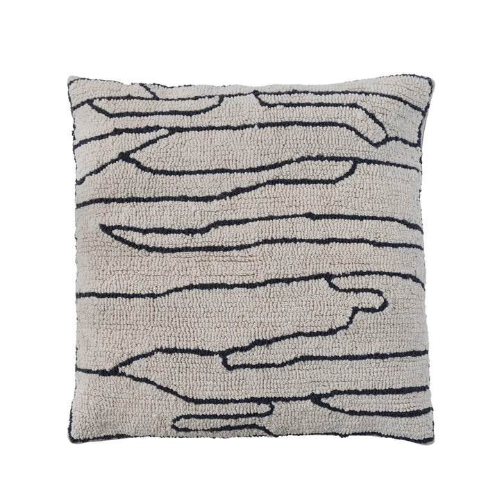 18" Cotton Tufted Pillow with Linear Design & Chambray Back