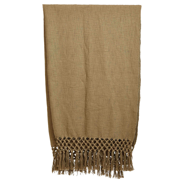 Woven Cotton Throw with Crochet and Fringe- Sage