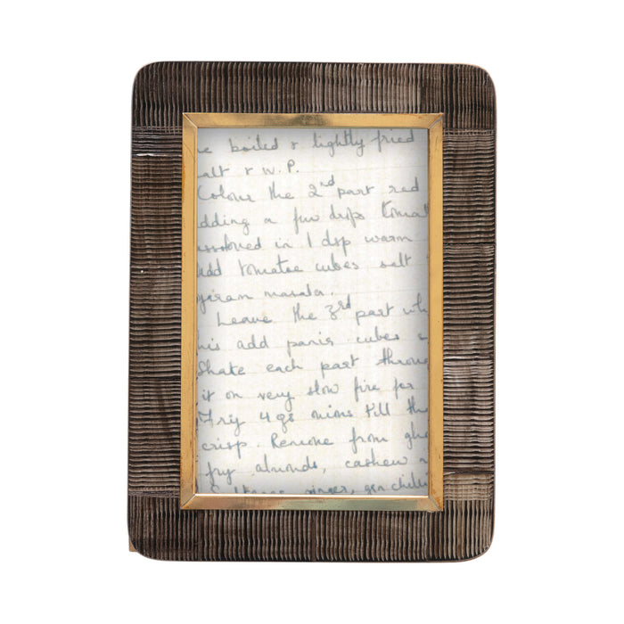 Hand-Carved Photo Frame with Brass Border (Holds 4x6 Photo)