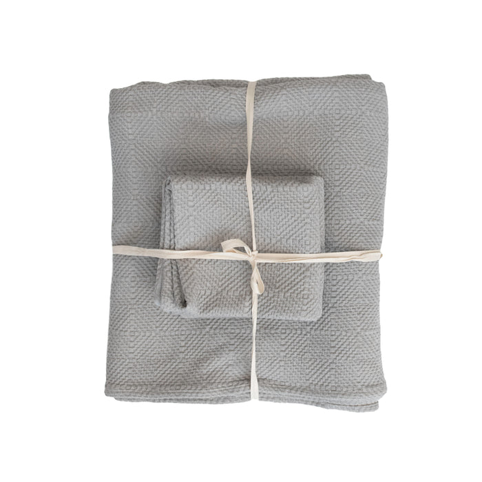 Woven Cotton Jacquard Bed Cover with 2 Standard Shams - Queen (Set of 3)