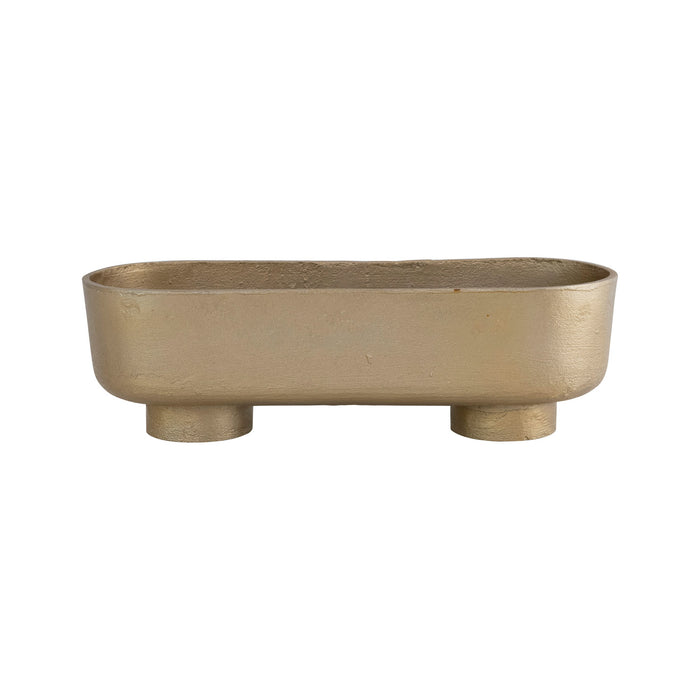 Decorative Cast Aluminum Footed Bowl, Gold Finish