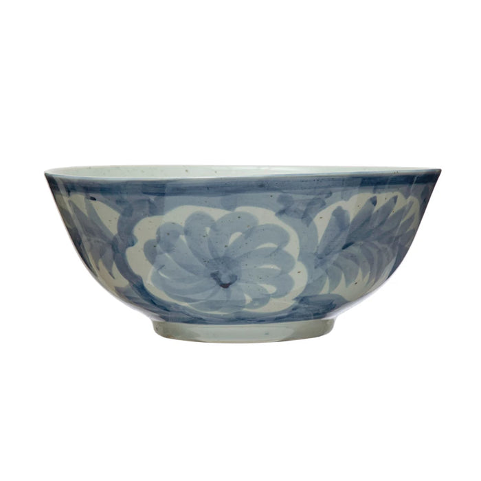 Hand-Painted Stoneware Bowl w/ Design, Blue & White