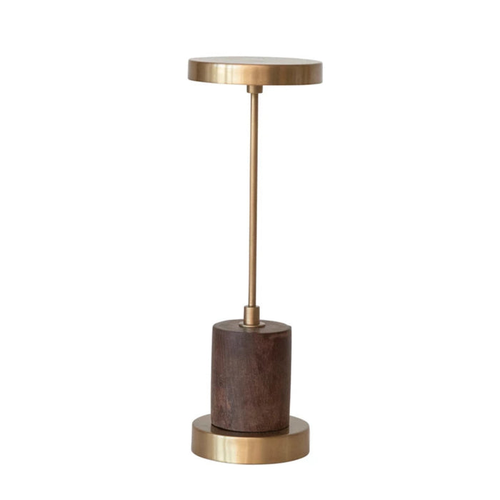 Metal & Mango Wood LED Table Lamp w/ Touch Sensor, Antique Brass Finish