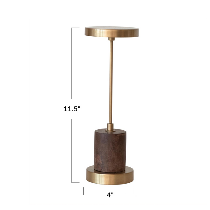 Metal & Mango Wood LED Table Lamp w/ Touch Sensor, Antique Brass Finish