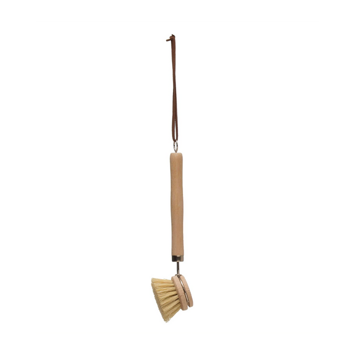 Beech Wood Dish Brush with Leather Strap