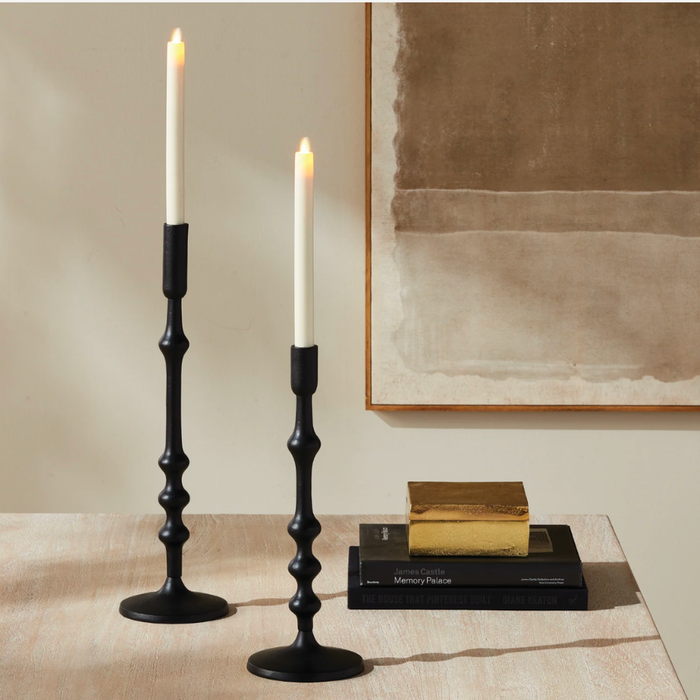 Black Cast Metal Taper Candle Holders – Set of 2