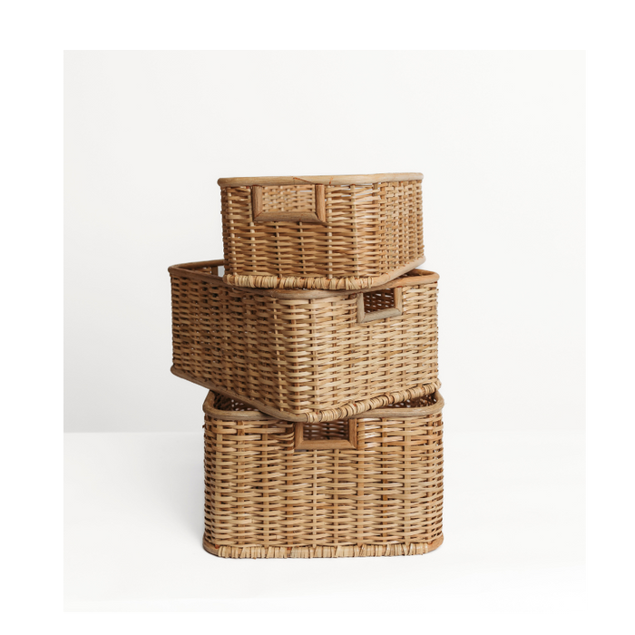 Handmade Palm & Rattan Baskets w/ Handles, Natural, Set of 3