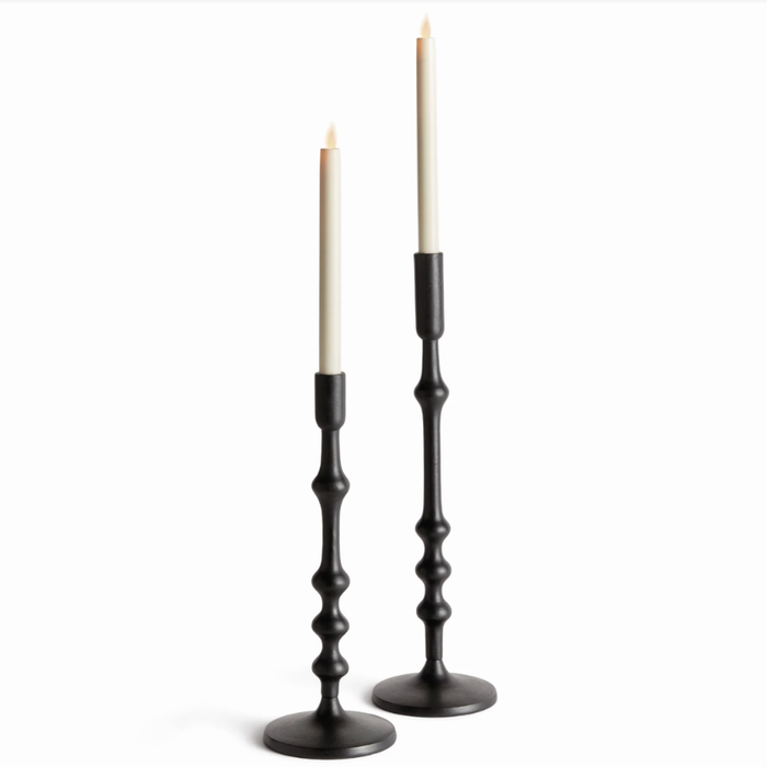 Black Cast Metal Taper Candle Holders – Set of 2