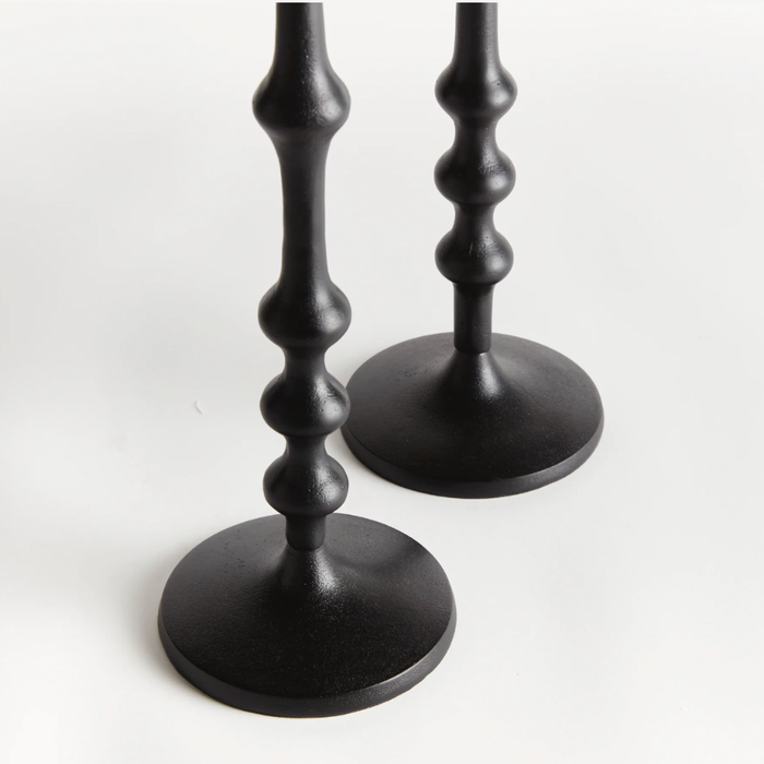 Black Cast Metal Taper Candle Holders – Set of 2