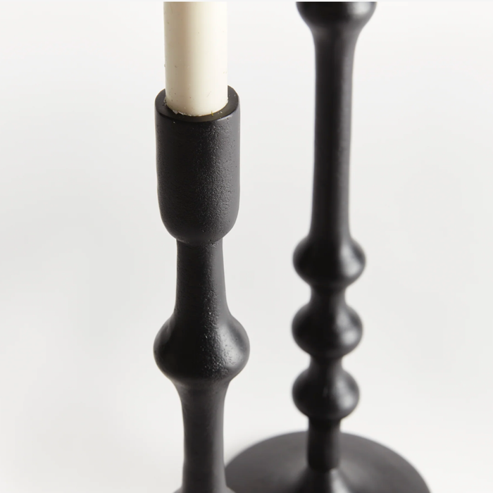 Black Cast Metal Taper Candle Holders – Set of 2