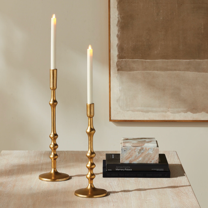 Gold Cast Metal Taper Candle Holders – Set of 2