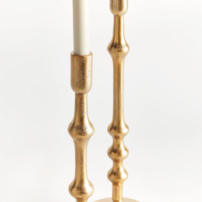 Gold Cast Metal Taper Candle Holders – Set of 2