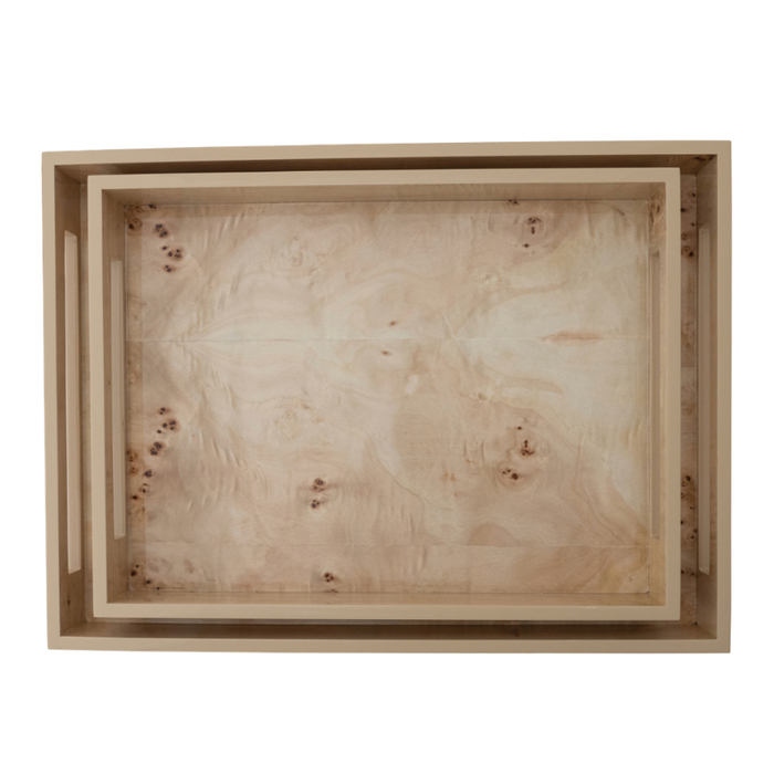 Burl Wood Veneer Tray Set of 2