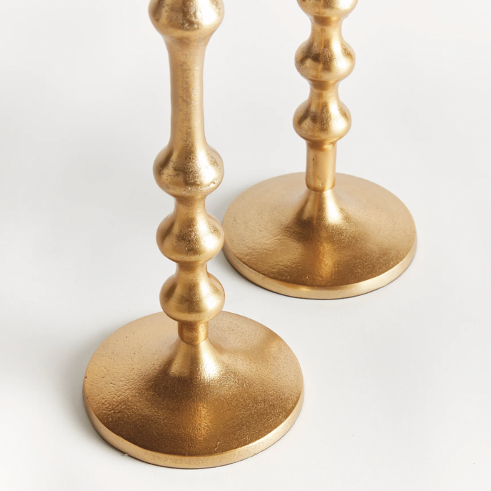 Gold Cast Metal Taper Candle Holders – Set of 2