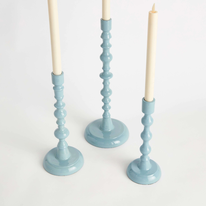 Powder Blue Taper Candle Holders – Set of 3