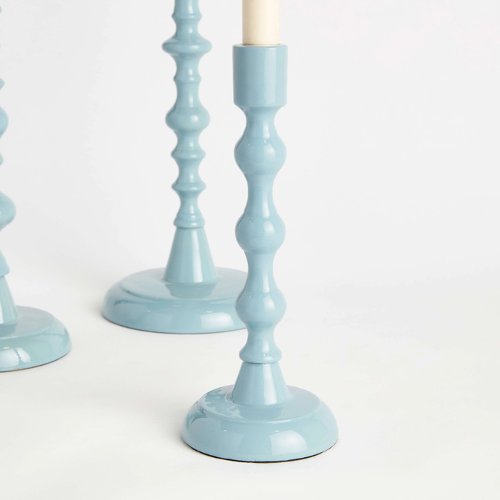 Powder Blue Taper Candle Holders – Set of 3
