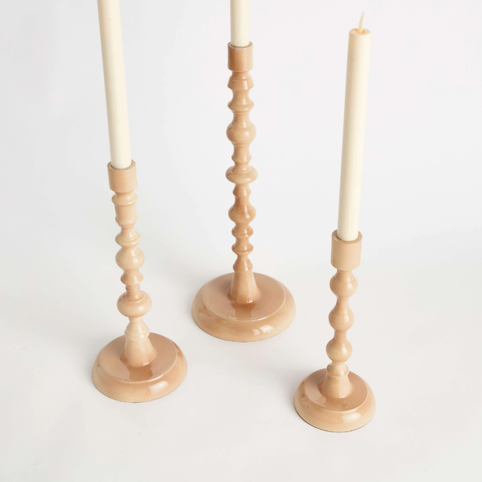 Cream - Taupe Taper Candle Holders – Set of 3
