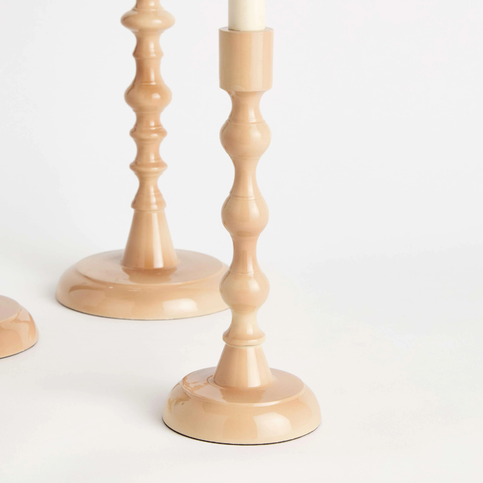 Cream - Taupe Taper Candle Holders – Set of 3