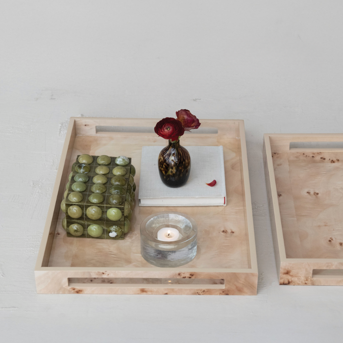 Burl Wood Veneer Tray Set of 2
