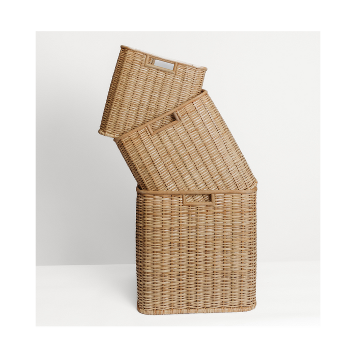 Handmade Palm & Rattan Baskets w/ Handles, Natural, Set of 3