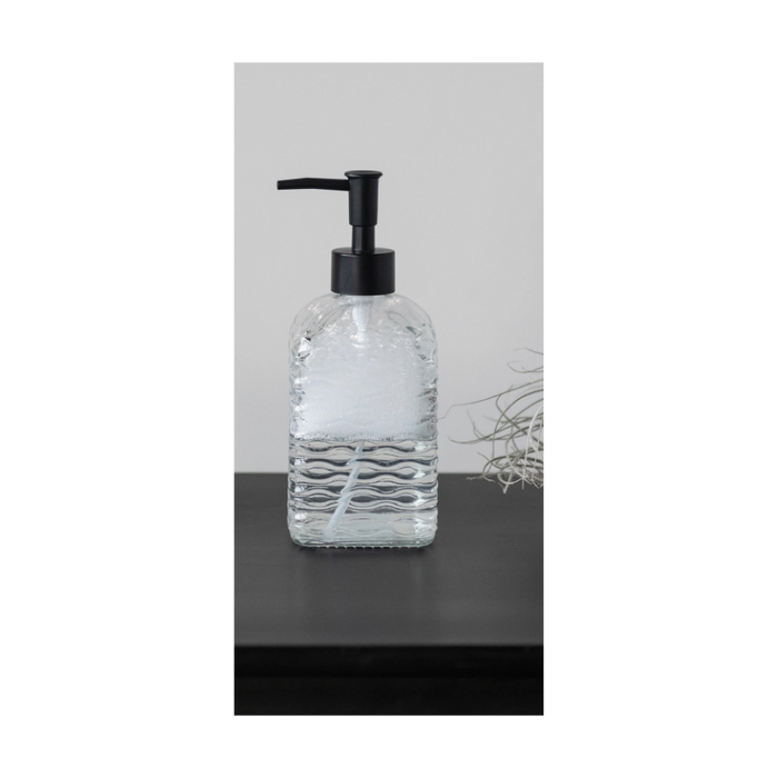 Glass Soap Dispenser – Wavy Texture with Black Pump