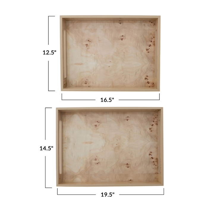 Burl Wood Veneer Tray Set of 2