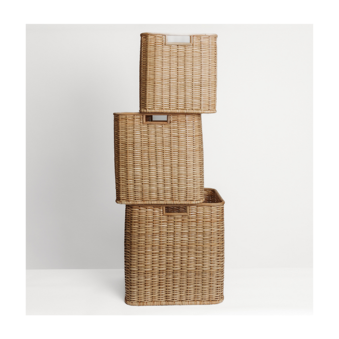 Handmade Palm & Rattan Baskets w/ Handles, Natural, Set of 3