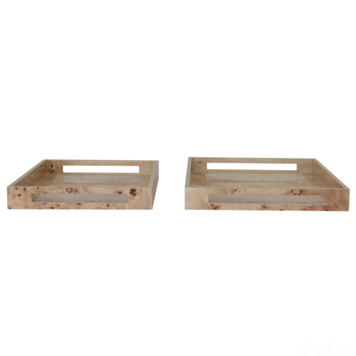 Burl Wood Veneer Tray Set of 2