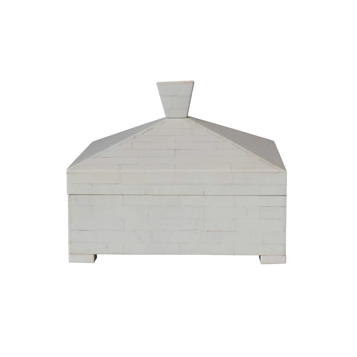 Resin Box w/ Pyramid Shaped Lid & Knob, Ivory Color