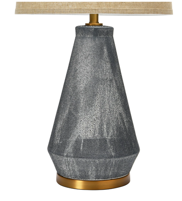 Ceramic Table Lamp with Linen Shade – Blue Textured Glaze