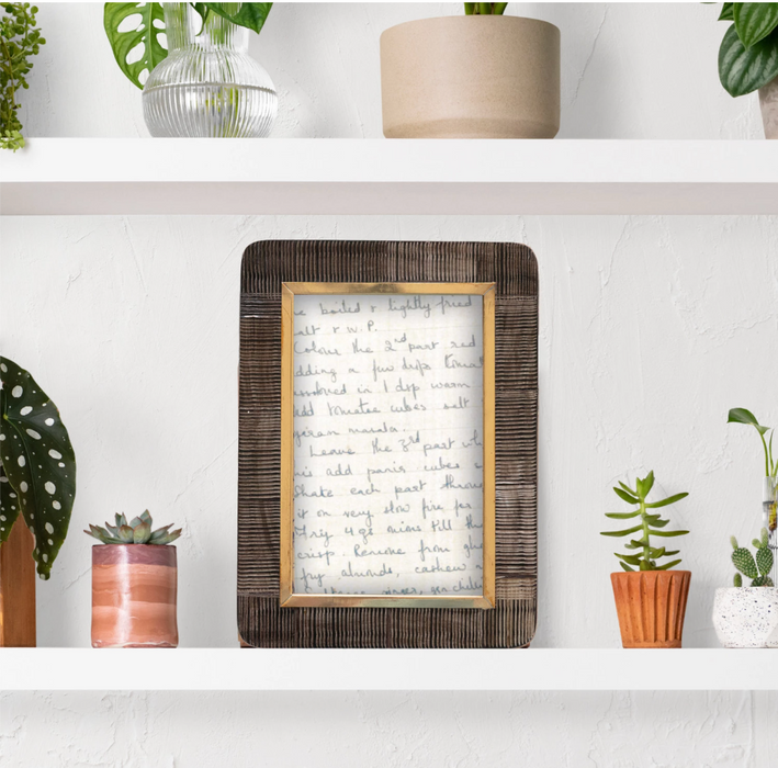 Hand-Carved Photo Frame with Brass Border (Holds 4x6 Photo)